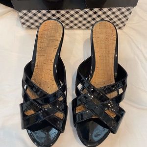 Delman Carla Patten Leather Wedge Sandals - Size 8